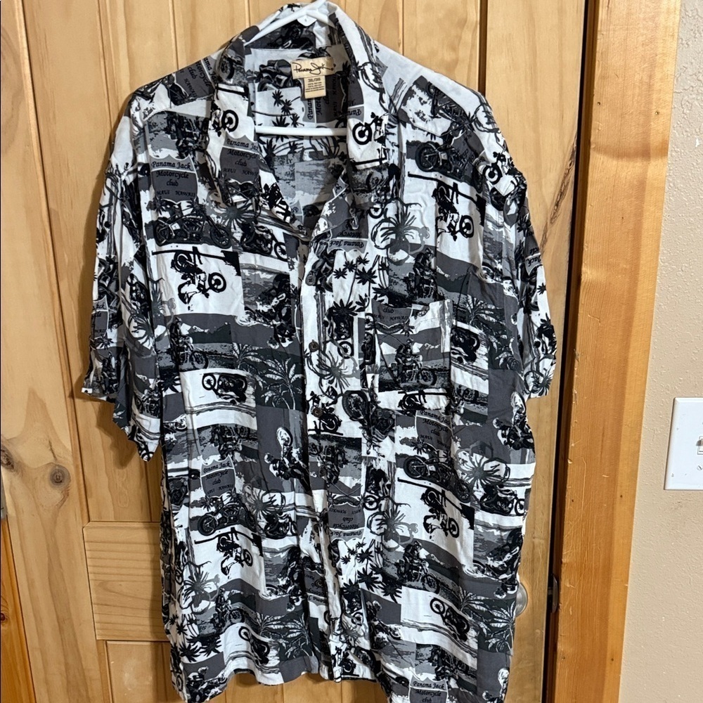 Panama Jack Motorcycle Club Men's Black and White Graphic Shirt